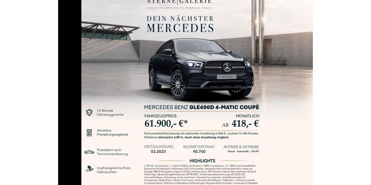 Mercedes-Benz GLE 400 90.700 km 61.900 &euro; Ebersbach an der Fils 73061