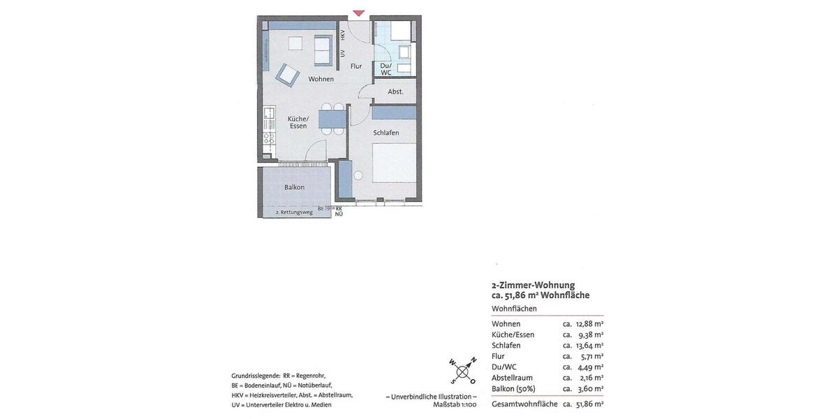 Etagenwohnung Weinstadt - 2 Zimmer, 52 m&sup2;, 269.000&euro; | Angebot:25611755