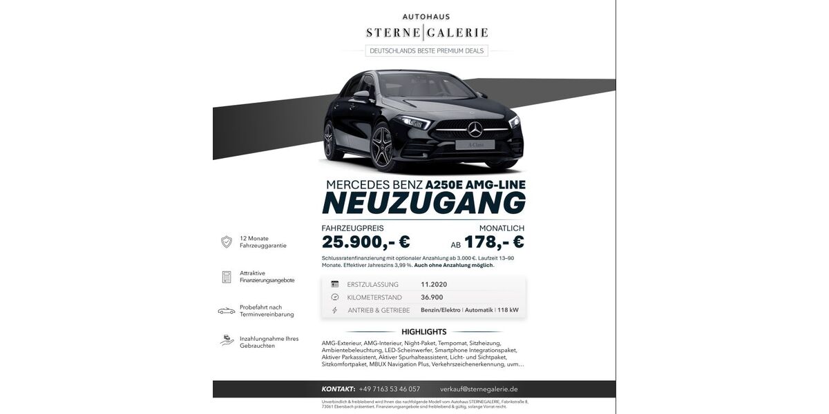 Mercedes-Benz A 250 36.900 km 25.900 &euro; Ebersbach an der Fils 73061