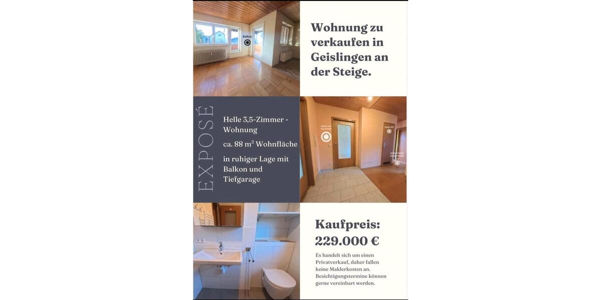 Erdgeschoßwohnung Geislingen an der Steige - 3 Zimmer, 88 m&sup2;, 229.000&euro; | Angebot:25935198