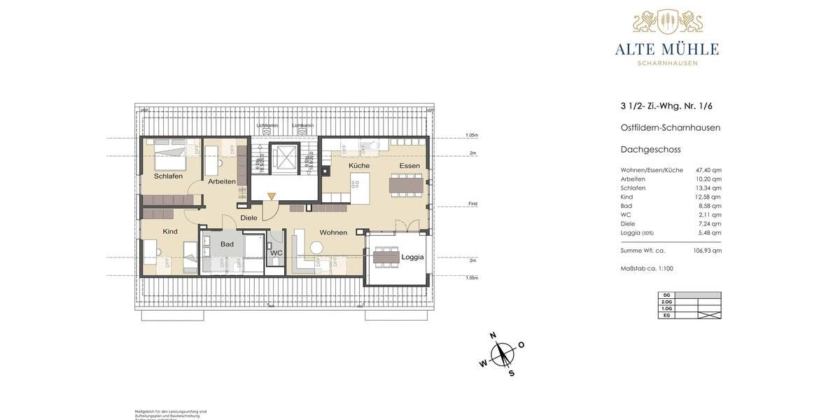 Dachgeschoßwohnung Ostfildern - 3.5 Zimmer, 107 m&sup2;, 1.990&euro; | Angebot:24748873
