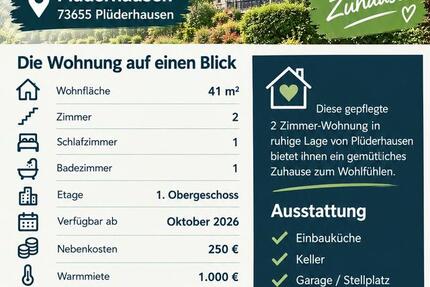 Wohnung Plüderhausen - 2 Zimmer, 41 m&sup2;, 750&euro; | Angebot:27552261