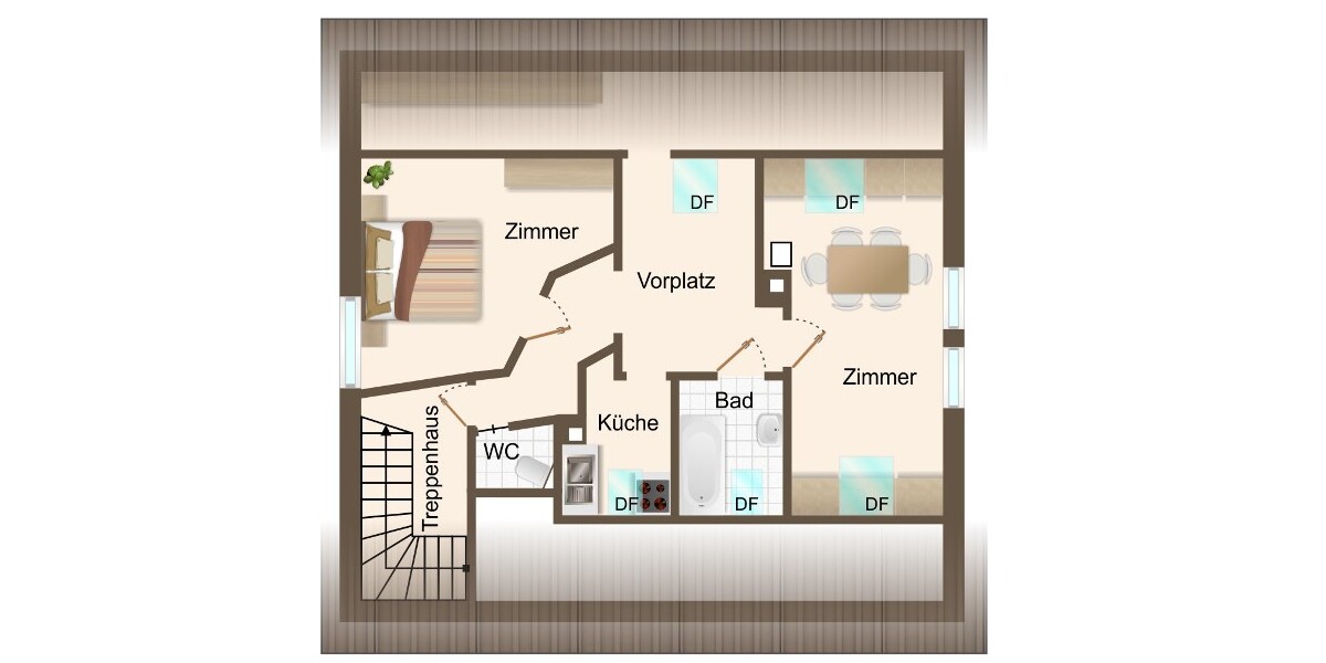 Kompakte und möblierte 2,5-Zimmer-Dachgeschosswohnung im Herzen von Altbach - Dachgeschoßwohnung Altbach Altbach (Württemberg) (Gemeinde) | Angebot:25444320