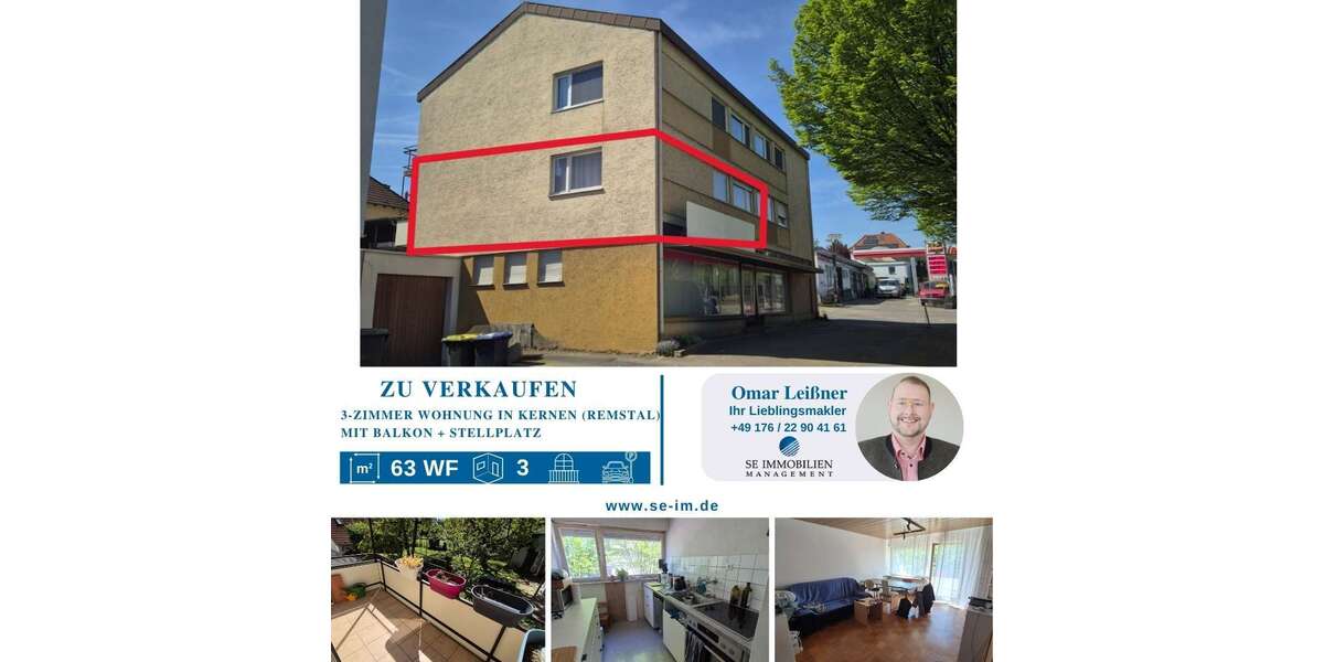 Etagenwohnung Kernen im Remstal - 3 Zimmer, 63 m&sup2;, 209.000&euro; | Angebot:26673373
