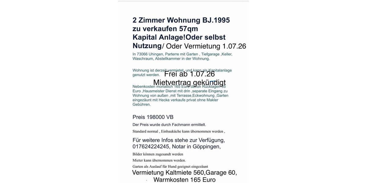 Erdgeschoßwohnung Uhingen - 1 Zimmer, 57 m&sup2;, 198.000&euro; | Angebot:25842653