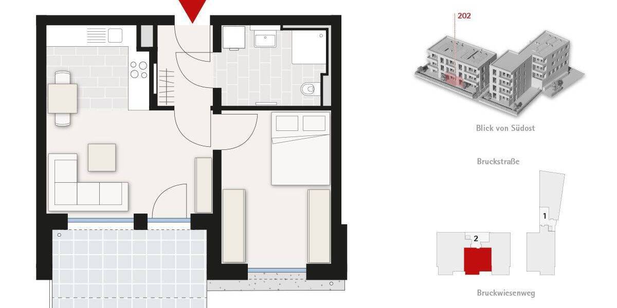 Etagenwohnung Fellbach - 2 Zimmer, 46 m&sup2;, 299.000&euro; | Angebot:25708942