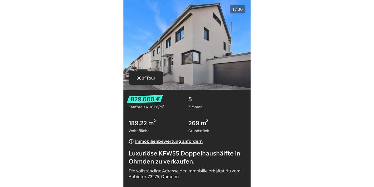 Doppelhaushälfte Ohmden - 829.000&euro; | Angebot:25851735