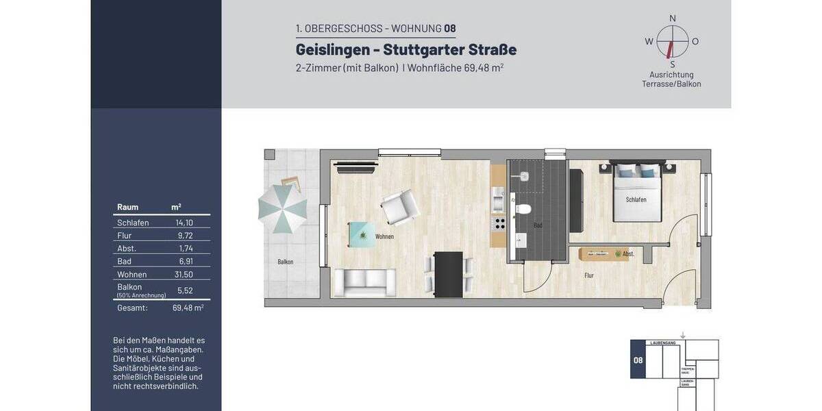 Etagenwohnung Geislingen an der Steige Geislingen - 2 Zimmer, 69 m&sup2;, 820&euro; | Angebot:25938638