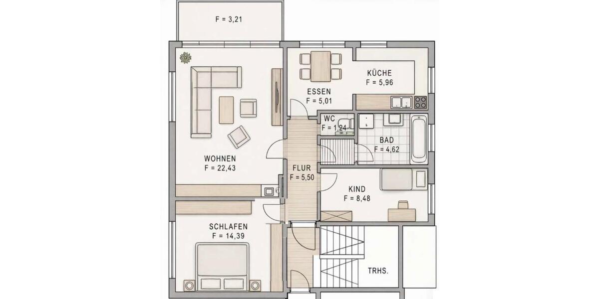 Etagenwohnung Esslingen am Neckar Pliensauvorstadt - 3 Zimmer, 70 m&sup2;, 990&euro; | Angebot:26551912