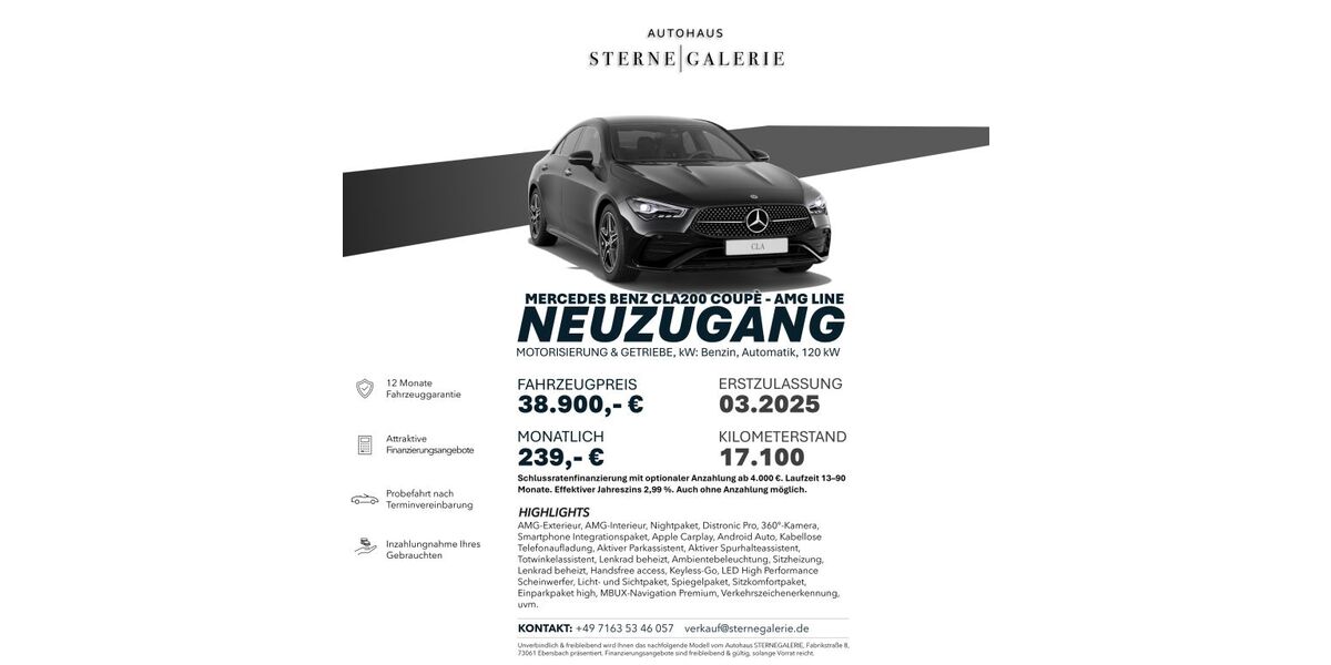 Mercedes-Benz CLA 200 17.100 km 38.900 &euro; Ebersbach an der Fils 73061